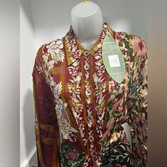 Farm Rio Mixed Winter Garden Lenzing™ Ecovero™ Viscose Mini Dress XL - Picture 4 of 12